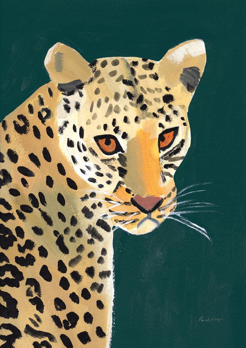 Colourful Cheetah On Dark Green