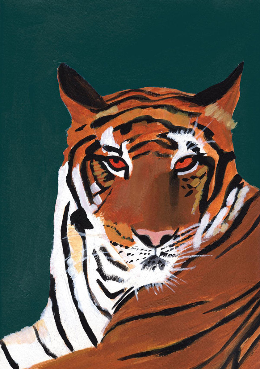 Colourful Tiger On Dark Green