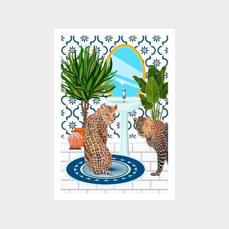 Leopards in Bathroom Art Print