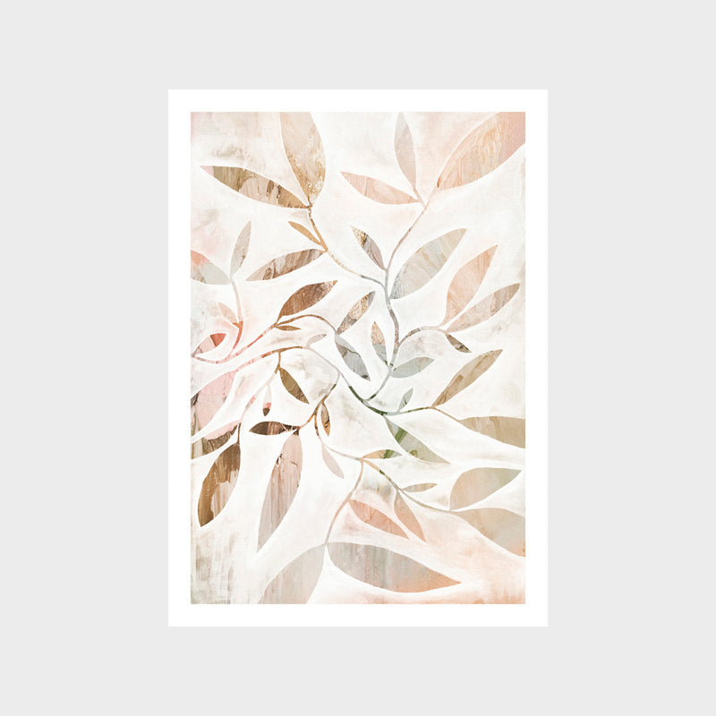 Beige Watercolour Leaves Art Print