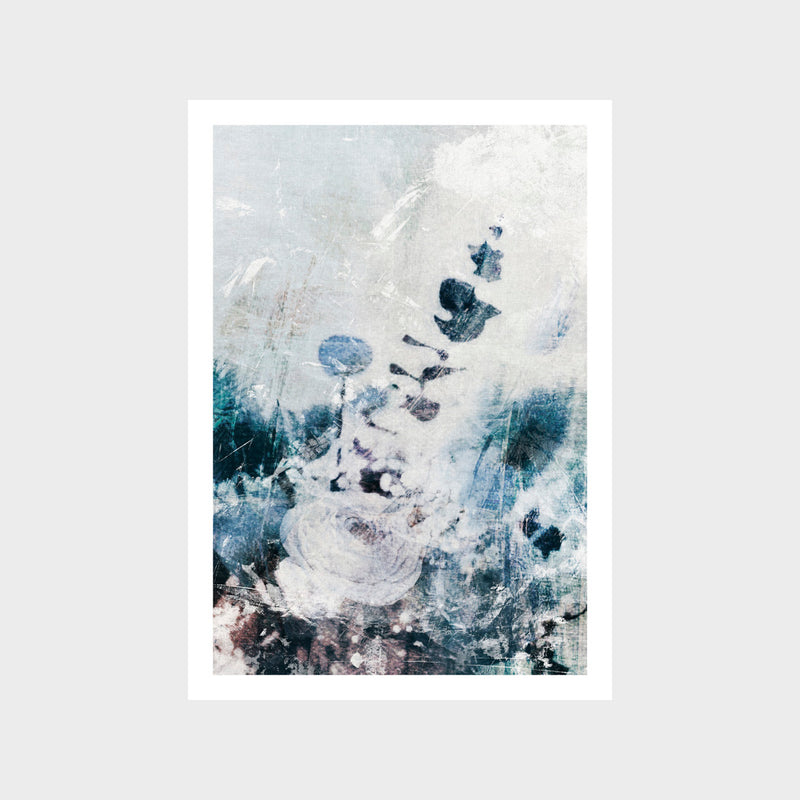 Blue Grunge Floral Art Print