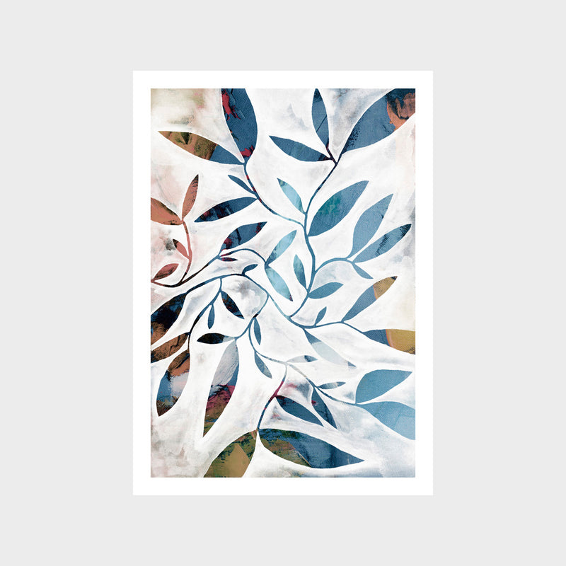 Blue Water Colour Leaves Art Print