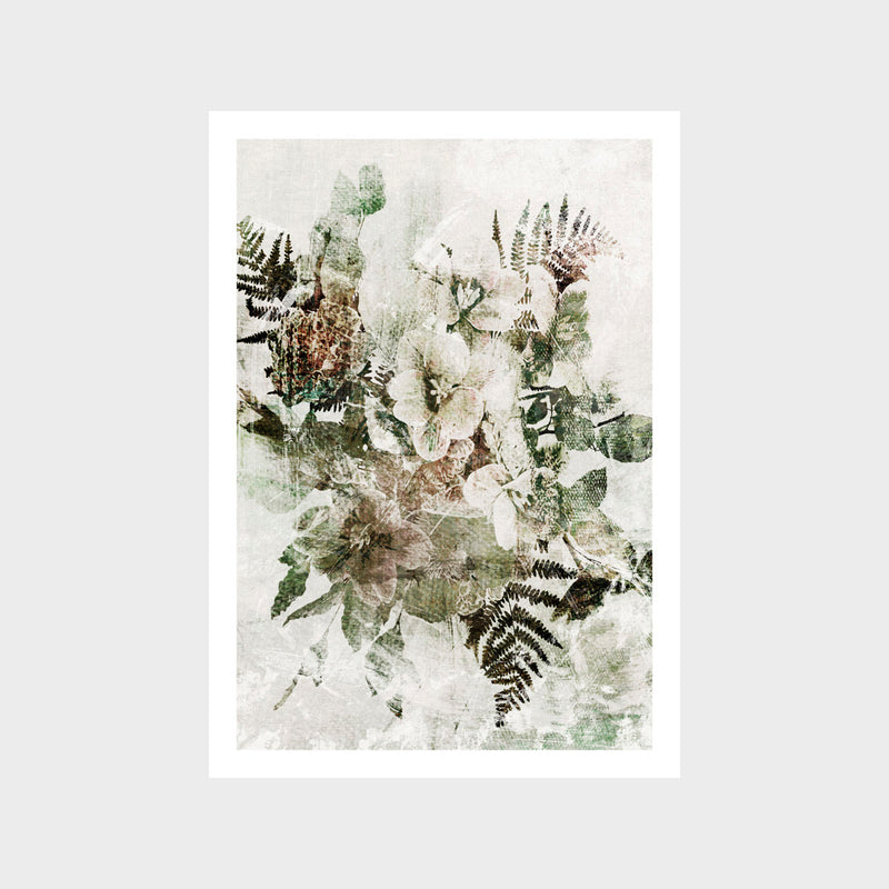 Green Grunge Floral Art Print