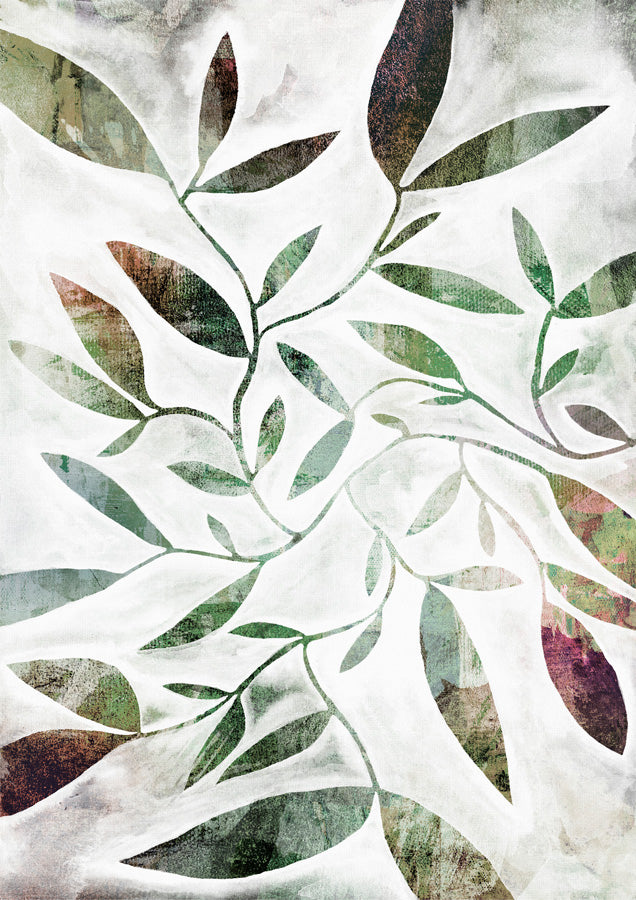 Green Water Colour Leaves Canvas Wall Art