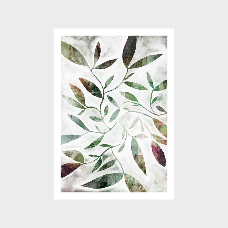 Green Water Colour Leaves Art Print