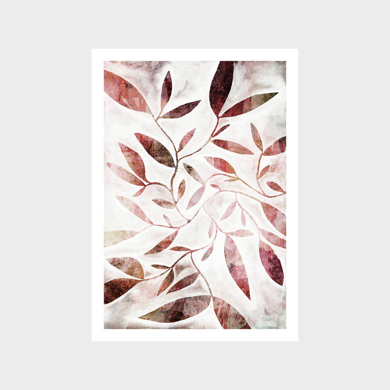 Rust Water Colour Leaves Art Print