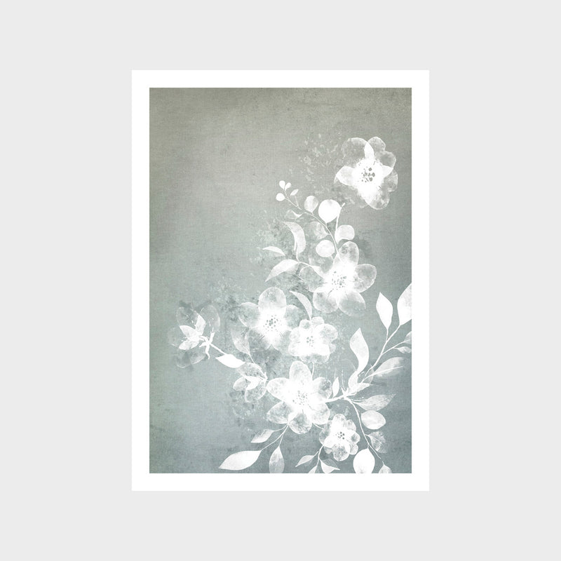 White and Blue Floral Art Print