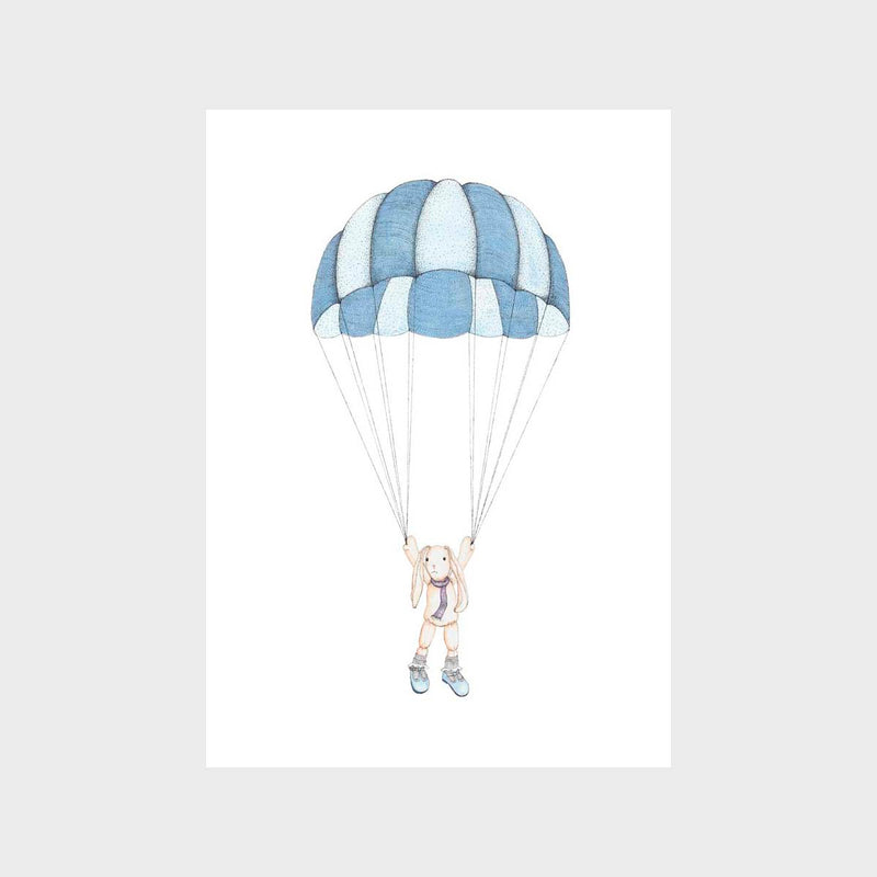 Rabbie Parachuting Art Print