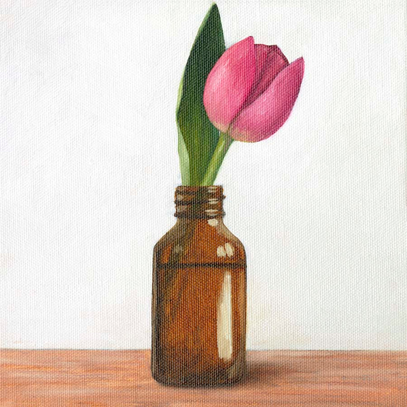 Tulips In Amber Bottle Canvas Wall Art