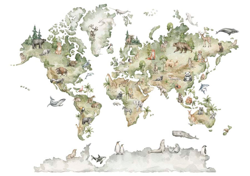 World Map Animals Canvas Wall Art