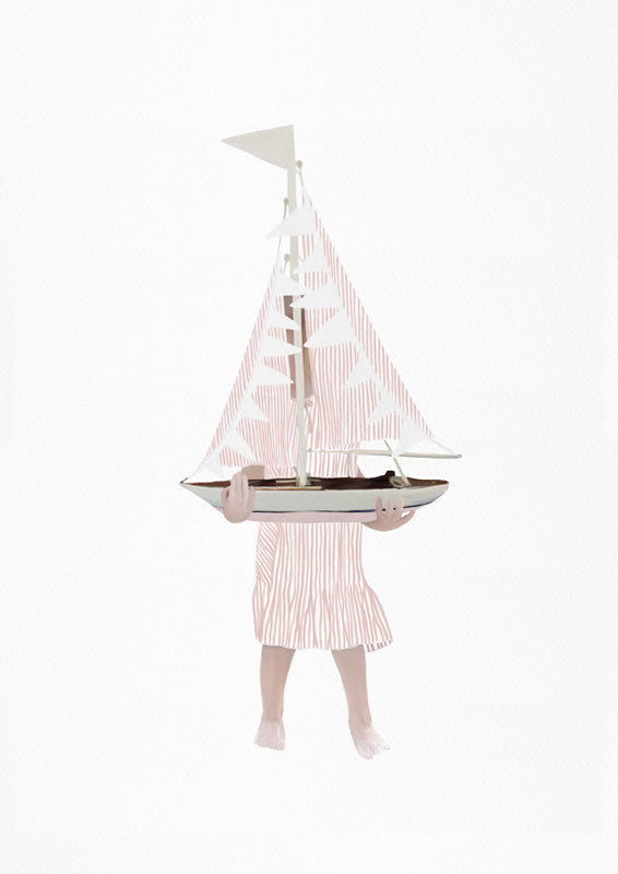 Girl Holding Sailboat Pink
