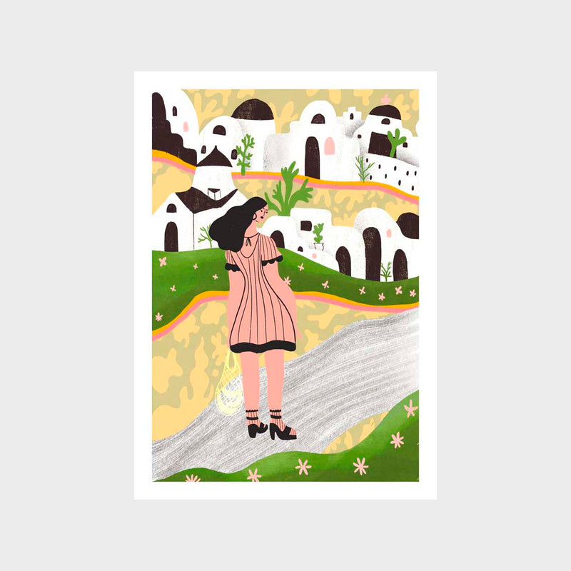 Hillside Town Girl Art Print