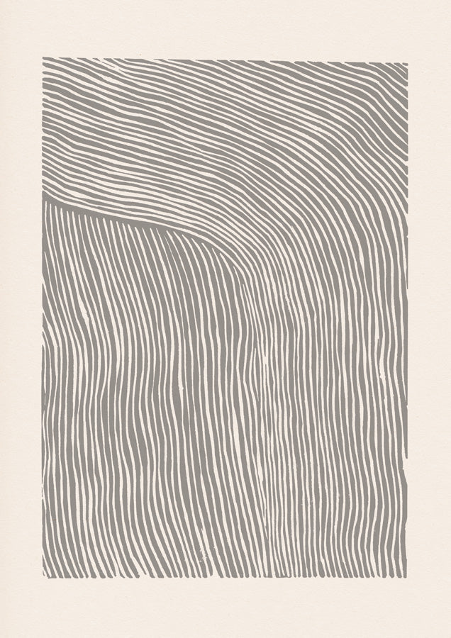 Stripes Linocut 1 Grey Canvas Wall Art