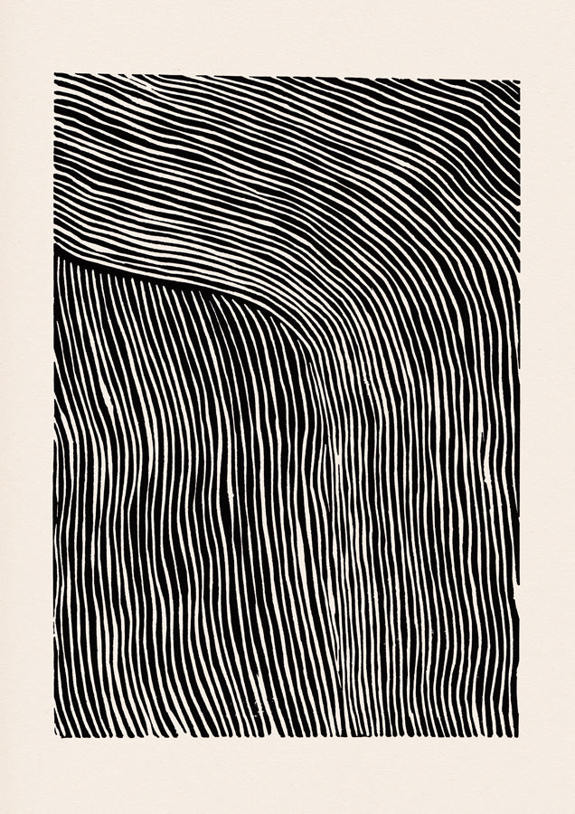 Stripes Linocut 2 Black Canvas Wall Art