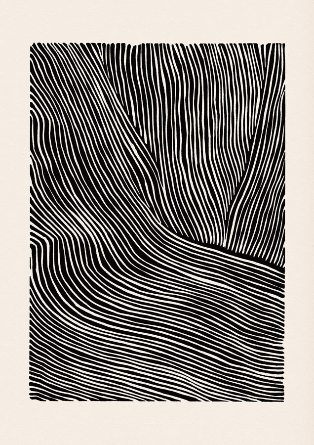 Stripes Linocut 4 Black Canvas Wall Art