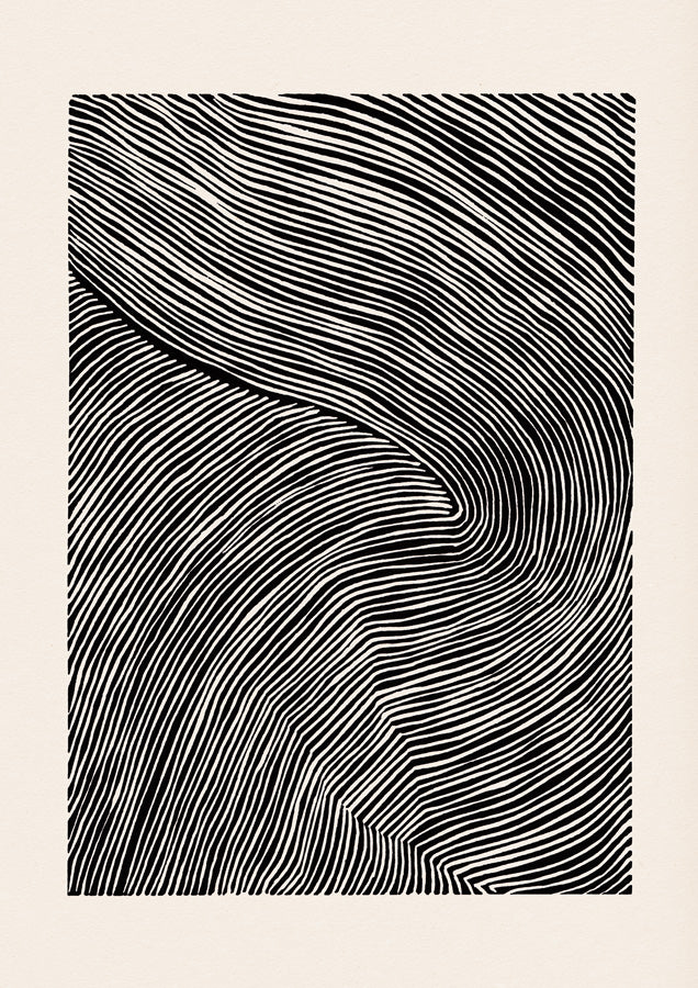 Stripes Linocut 6 Black Canvas Wall Art