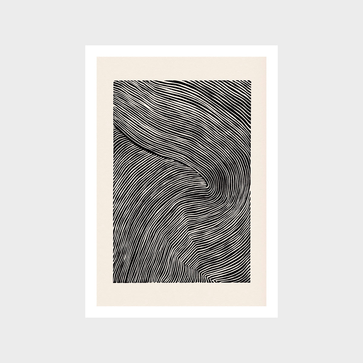 Stripes Linocut 6 Black Art Print