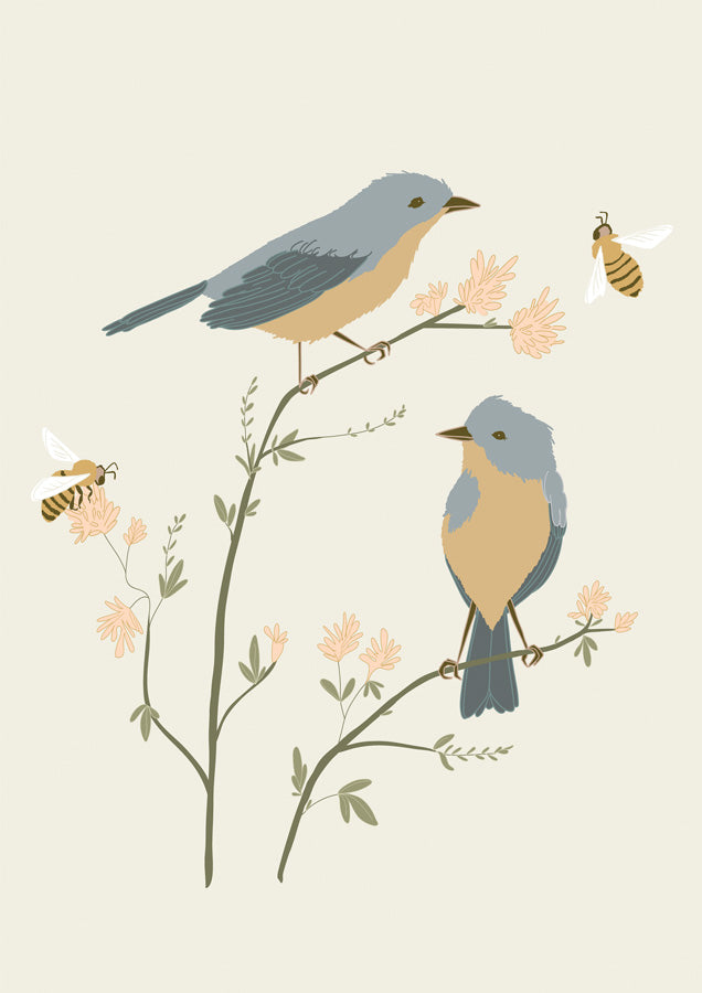 Birds and Bees Muted Canvas Wall Art