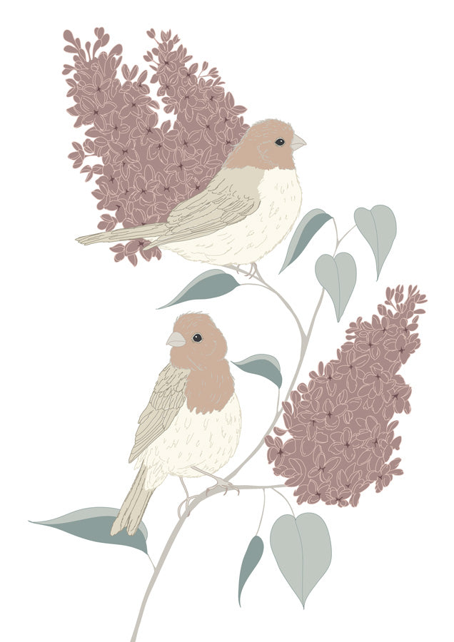 Finches and Lilacs Muted Canvas Wall Art