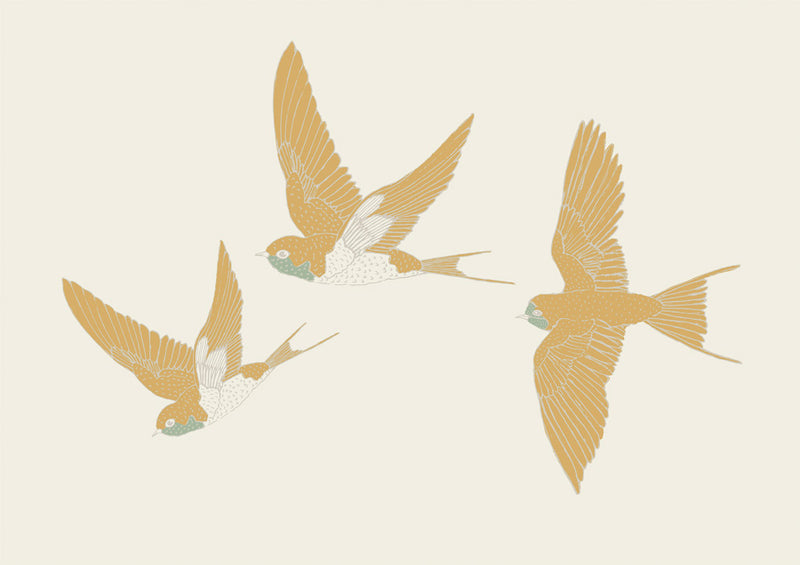 Golden Swallows Landscape Canvas Wall Art