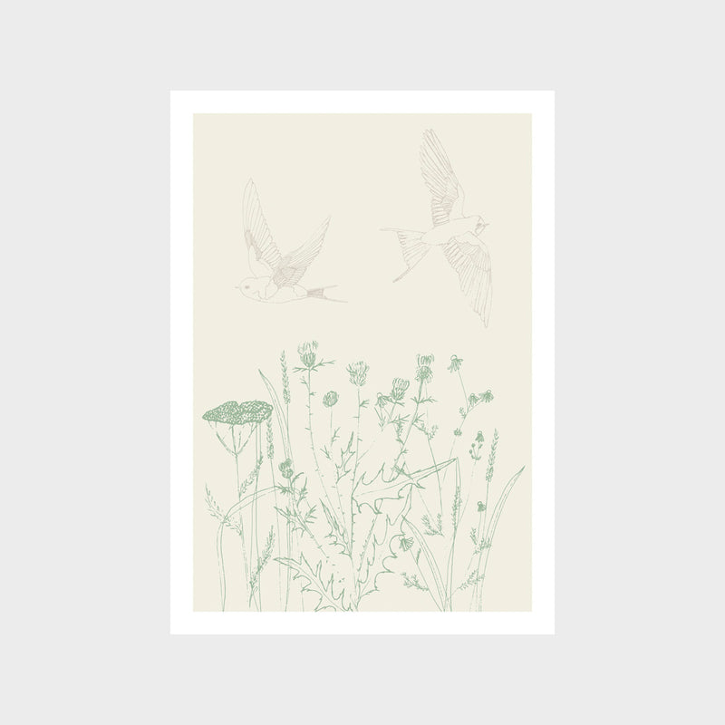 Swallows and Wildflower Art Print